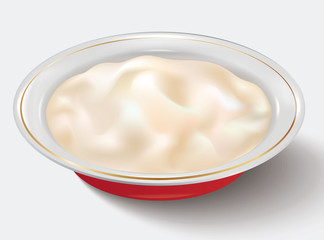 Porridge in red bowl. A plate of porridge. Illustration isolated on white background with shadow.