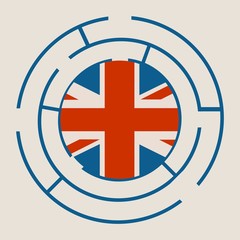 Flag of the Great Britain in the maze of politic problems, metaphor.