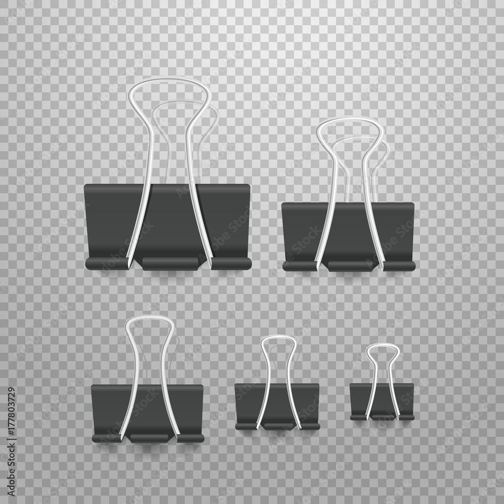 Poster different size paperclip office elements collection. pins isolated on transparent