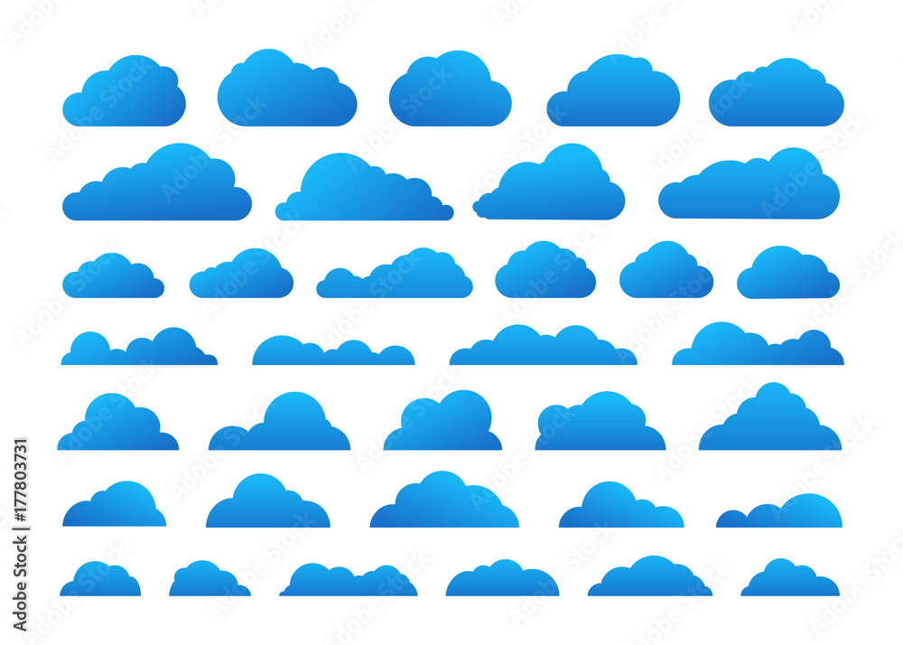 Poster Different abstract cartoon clous vector collection. Cloud technology symbols