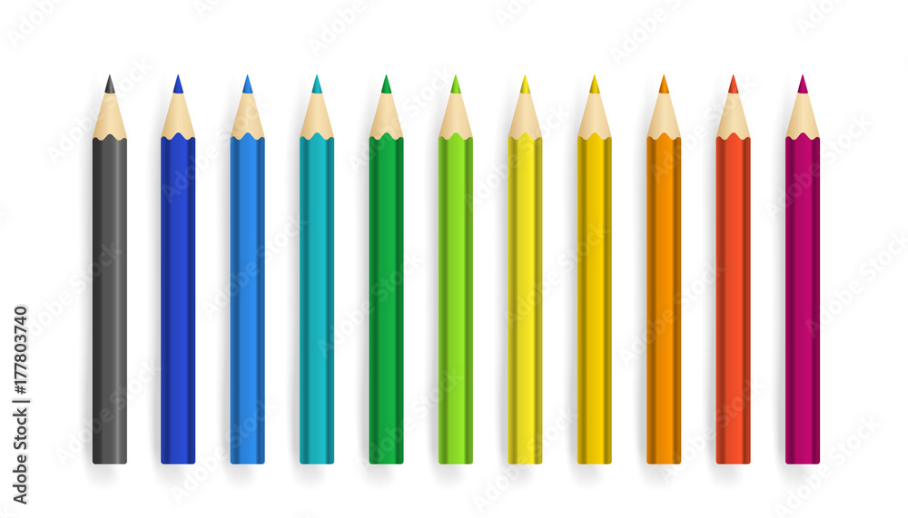 Poster different color crayons vector set isolated on white