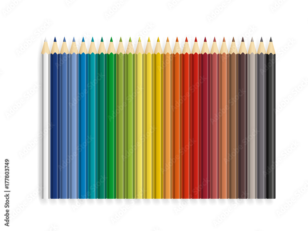 Poster Different color crayons vector set isolated on white. Long sharp crayons big set