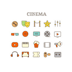 Different Cinema thin line color icons vector set