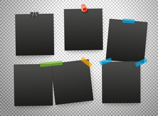 Black frames isolated on transparent background. Vector mockup