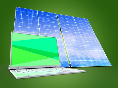 3d solar panel with laptop computer