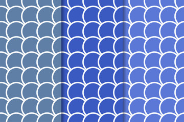 Set of geometric ornaments. Blue seamless patterns
