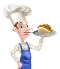 Cartoon Chef With Souvlaki Kebab