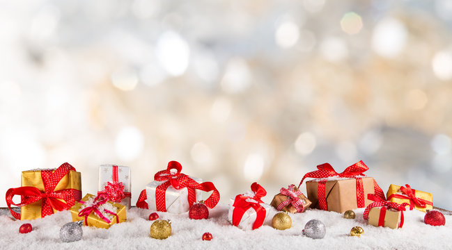 Christmas gifts on abstract background