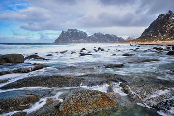 Beach of fjord in Norway