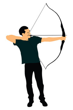 Archer vector symbol illustration isolated on white background. Hunter in hunting. Bow and arrow.