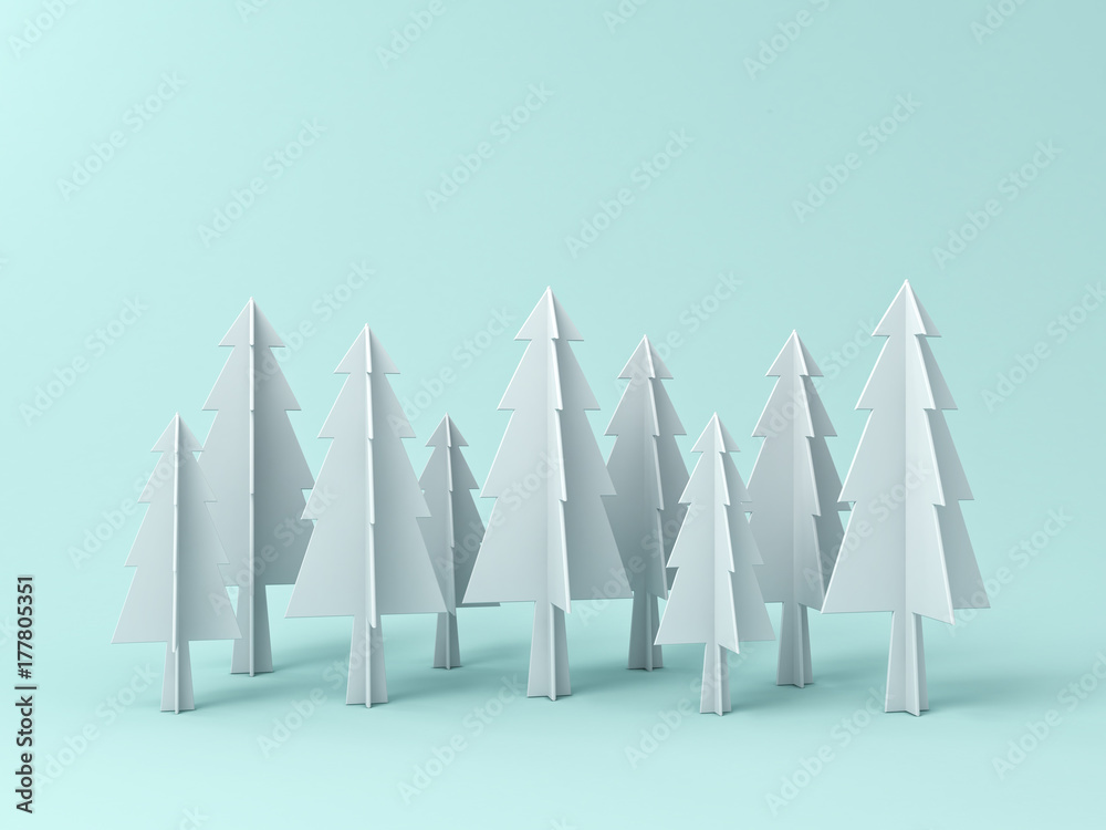 Poster christmas tree or pines on light green pastel color background for christmas decoration with blank s
