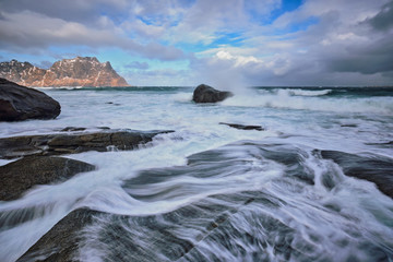 Beach of fjord in Norway