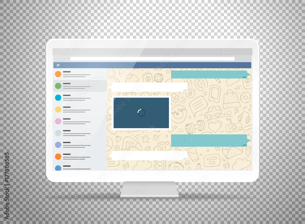 Poster Modern computer with messenger application on the screen. Photoreal mockup isolated on