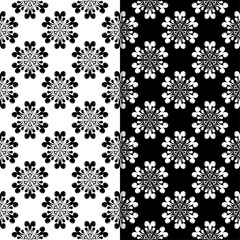 Black and white floral seamless patterns. Set of backgrounds