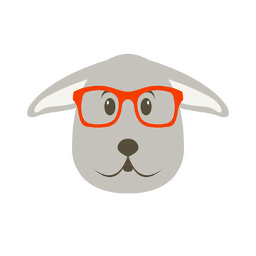 rabbit face head in glasses vector illustration flat