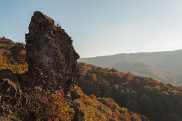 Fototapeta na wymiar rocky mountains in Pilis hiking autumn