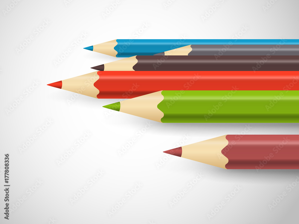 Poster Different color crayons in a line. Art concept