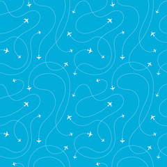 Airplane destinations seamless background. Adventure time concept