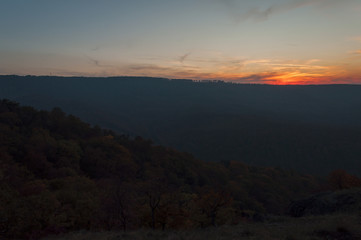 autumn sunset in Pilis mountains, Hungary, Preacher chair