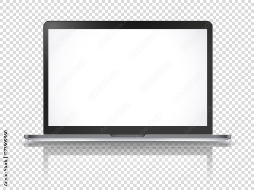 Poster Modern laptop vector mockup with reflection isolated on transparent background
