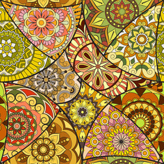 Seamless pattern tile with mandalas. Vintage decorative elements. Hand drawn background. Islam, Arabic, Indian, ottoman motifs. Perfect for printing on fabric or paper.