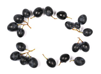 Dark grapes, isolated on white background, top view