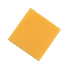 Küchenrückwand glas motiv Top view of a square gouda cheese slice isolated on a white background. © Bert Folsom