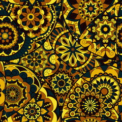 Seamless pattern tile with mandalas. Vintage decorative elements. Hand drawn background. Islam, Arabic, Indian, ottoman motifs. Perfect for printing on fabric or paper.