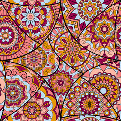 Seamless pattern tile with mandalas. Vintage decorative elements. Hand drawn background. Islam, Arabic, Indian, ottoman motifs. Perfect for printing on fabric or paper.