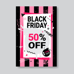 Black Friday Sale Banner With Copy Space Pink Template Poster Grunge Design Shopping Discount Concept Vector Illustration