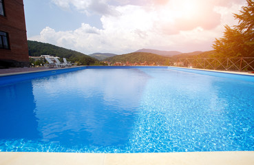 view of the large pool in the luxury resort complex resort in Ukraine