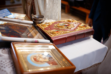 icons decorate the interior of the church