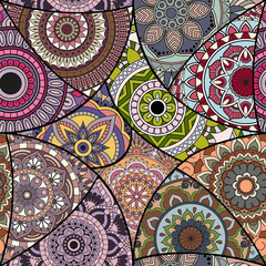 Seamless pattern tile with mandalas. Vintage decorative elements. Hand drawn background. Islam, Arabic, Indian, ottoman motifs. Perfect for printing on fabric or paper.
