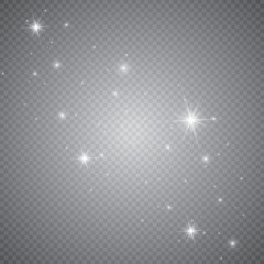 Set of shining lights isolated on a transparent background. The flash flashes with rays and a searchlight. Light effect of glow. The star flashed with sparkles.