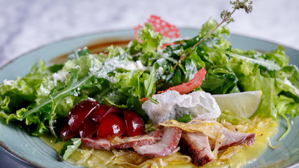 Tasting delicious delicious dishes at the restaurant