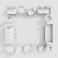 3d rendering of multiple white furniture