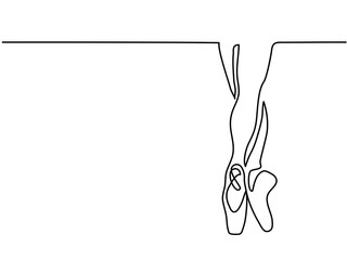 Continuous Line Art Drawing. Legs of Ballet Dancer ballerina. Vector Illustration