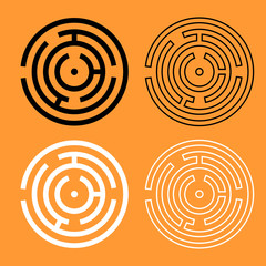 Circle maze or labyrinth black and white icon .