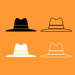 Hat black and white set icon .