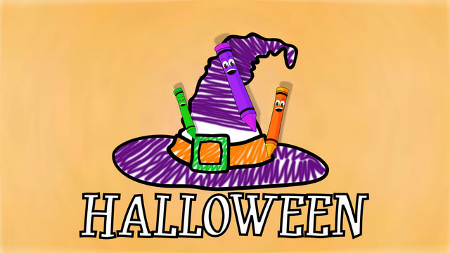 Witch hat coloring with funny crayons