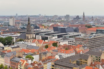 Fototapeta na wymiar View of copenhagen from the tower of Church of Our Saviour, Denmark, September 2017
