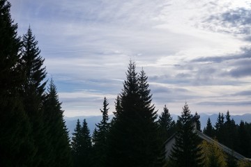 View from mountains with cloudy inversion below. Slovakia