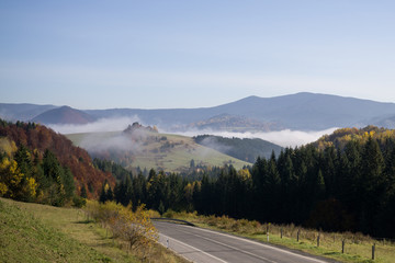 Fototapeta premium View from mountains with cloudy inversion below. Slovakia