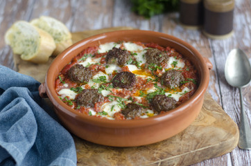 Italian baked meatballs with garlic bread
