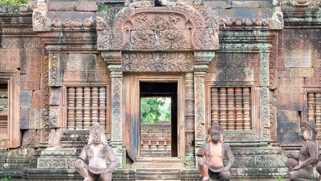 The gate of Banteay Srei, pink sandstone in Siem Reap, Cambodia