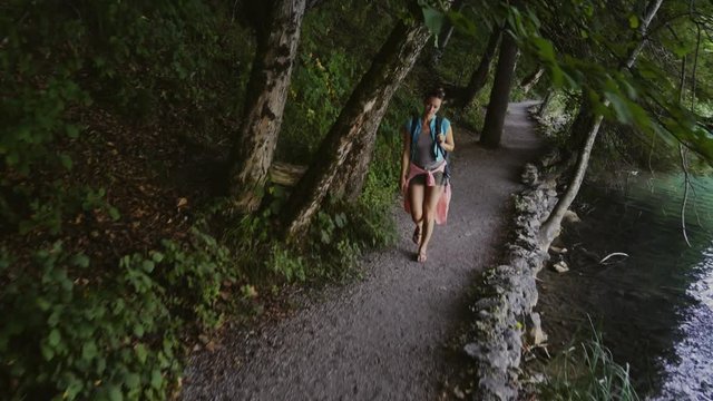 Woman visiting Plitvice Lakes National Park