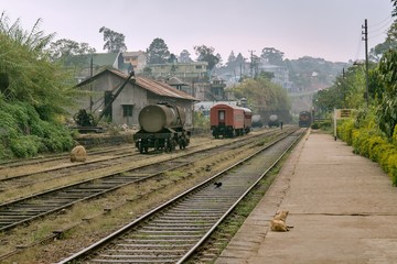 Fototapeta na wymiar Freight wagons at the station in Haputale.