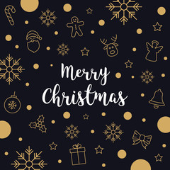 christmas gretting text golden icon card black background