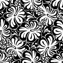 Floral isolated seamless pattern. Black white flourish vector background. Flowery wallpaper. Modern ornaments with abstract tiled flowers. Luxury texture for fabric, textile, printing and design