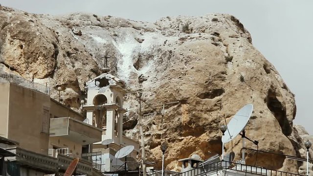 The destroyed Christian church during the fighting in the city of Maalula
